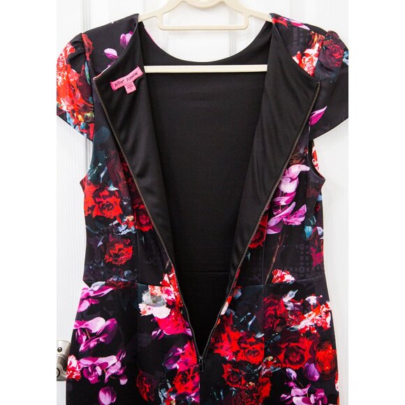 Betsey Johnson Black Floral Print Scuba Sheath Midi Dress, size 12 - Picture 7 of 10